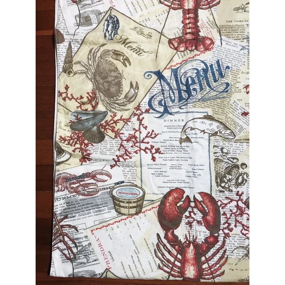 Pottery Barn Lobster Print Menu Seafood Table Runner Beach House Decor 24